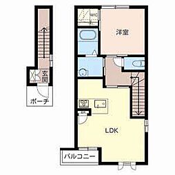 ヴィアレ 2階1LDKの間取り