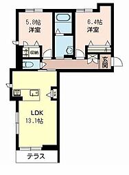 グレイスコート 2LDKの間取図画像