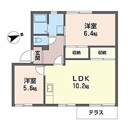 ヴィヴィ・ジュリアンB棟 2LDKの間取図画像