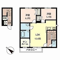ラ・ボエーム沖野 2LDKの間取図画像