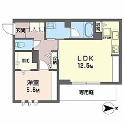 ローズ　フラット 1階1LDKの間取り