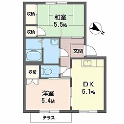 フレグランス北神戸Ｇ 1階2DKの間取り