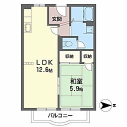フラワーハイツムラナカB棟 1LDKの間取図画像