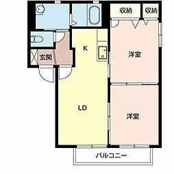 サンクレージュ 2階2LDKの間取り