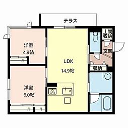 ヴァンベール 1階2LDKの間取り