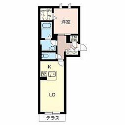 ベルデ中河原 1LDKの間取図画像