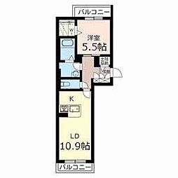 ベルデ中河原 1LDKの間取図画像