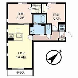 ラ・コルヌイエ 2LDKの間取図画像