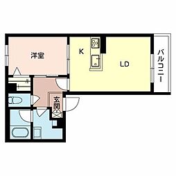クレシェール清水 0202 2階1LDKの間取り
