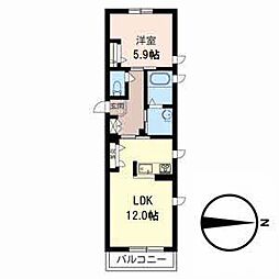 カーサベルデ今市 1LDKの間取図画像