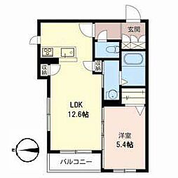 ディアコートゆづる葉 1LDKの間取図画像