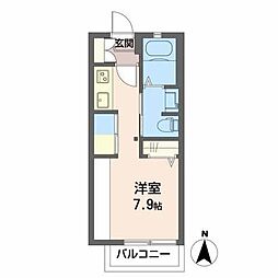 清　高 1階ワンルームの間取り