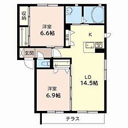シャーメゾン朝日ケ丘 2LDKの間取図画像