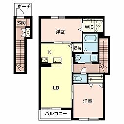 ヴーヴレ 2階2LDKの間取り