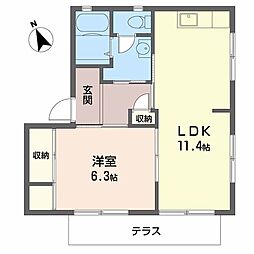 ディアス塩屋山手B棟 1LDKの間取図画像