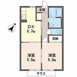 ファミリエ磯馴Ａ 1階2DKの間取り