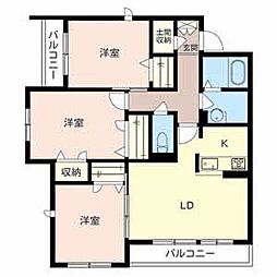 シャーメゾン若葉 2階3LDKの間取り