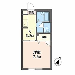 ルミエール一里山 1階1Kの間取り