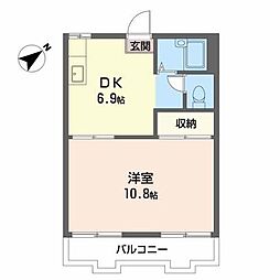 岩畑ハイツ1 1DKの間取図画像