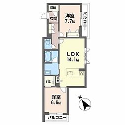 グランブルー 2LDKの間取図画像