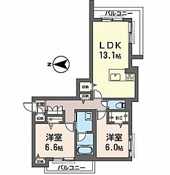 コンフォーザ　南館 2階2LDKの間取り