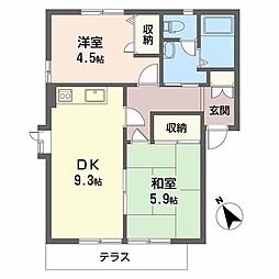 フローラルUNOA棟 2DKの間取図画像