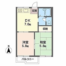 ハイネス辻 2DKの間取図画像