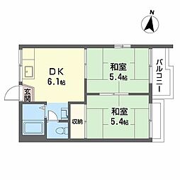 フラット泉尾B棟 2DKの間取図画像