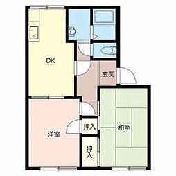 フレグランス・オカ 1階2DKの間取り