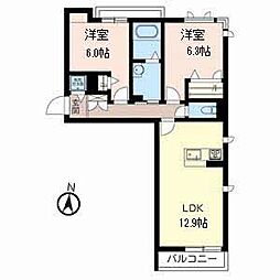ヒルズ　エルドラード 3階2LDKの間取り