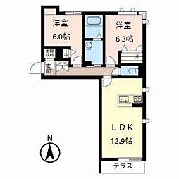 ヒルズエルドラード 2LDKの間取図画像