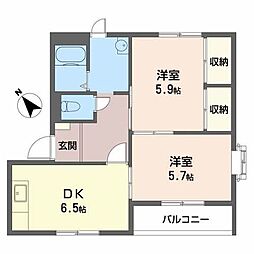 けやきハイツB 2DKの間取図画像
