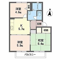 グランソレイユＣ 0205 2階3Kの間取り