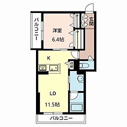 グリーンコーポ朝日が丘II 3階1LDKの間取り