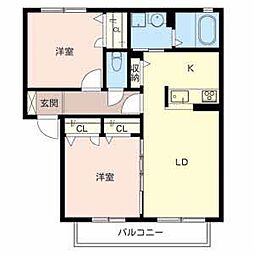 グレース初芝 2階2LDKの間取り