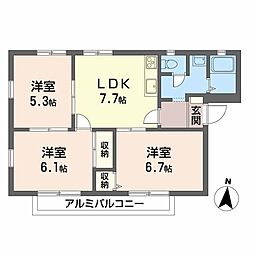 ファミーユ美津A棟 3DKの間取図画像