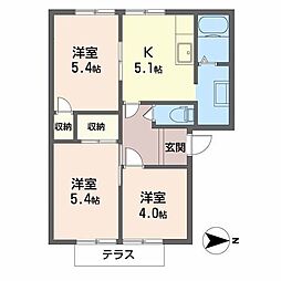 クレセール学園前A棟 3Kの間取図画像
