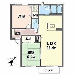 グランディール青垣B棟 2LDKの間取図画像