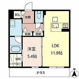 アンビシア 1階1LDKの間取り