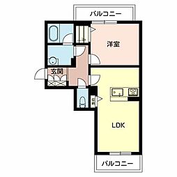 シャーメゾンレジデンス飛鳥 3階1LDKの間取り