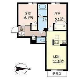 ＶＩＬＬＡ　ＥＡＳＴ 1階2LDKの間取り