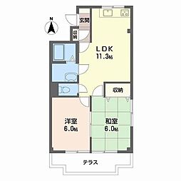 エステート原田 1階2LDKの間取り