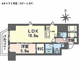 プラシーデンス本町 1LDKの間取図画像