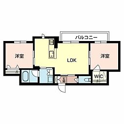ピュアローレ 2階2LDKの間取り