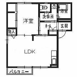 サンハイツII 1階1LDKの間取り