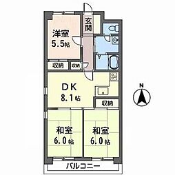 メゾンデール口 3階3DKの間取り