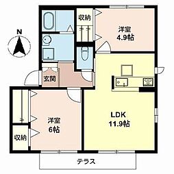 シャーメゾンキティーB 2LDKの間取図画像
