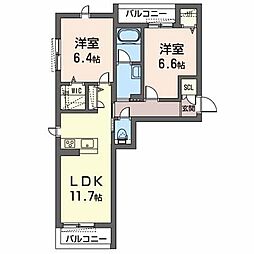 メゾンジーニャ 2LDKの間取図画像