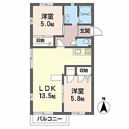 メゾン福田B棟 2LDKの間取図画像