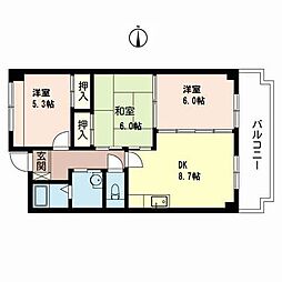 藤楓アビタシオン 3DKの間取図画像